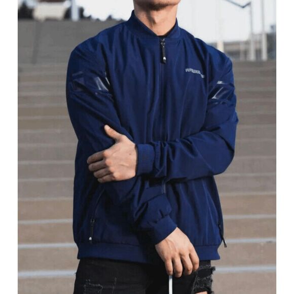 Rawgear Reflective Line Bomber Jacket Navy Blue Lightweight Long Sleeve L - Picture 3 of 8